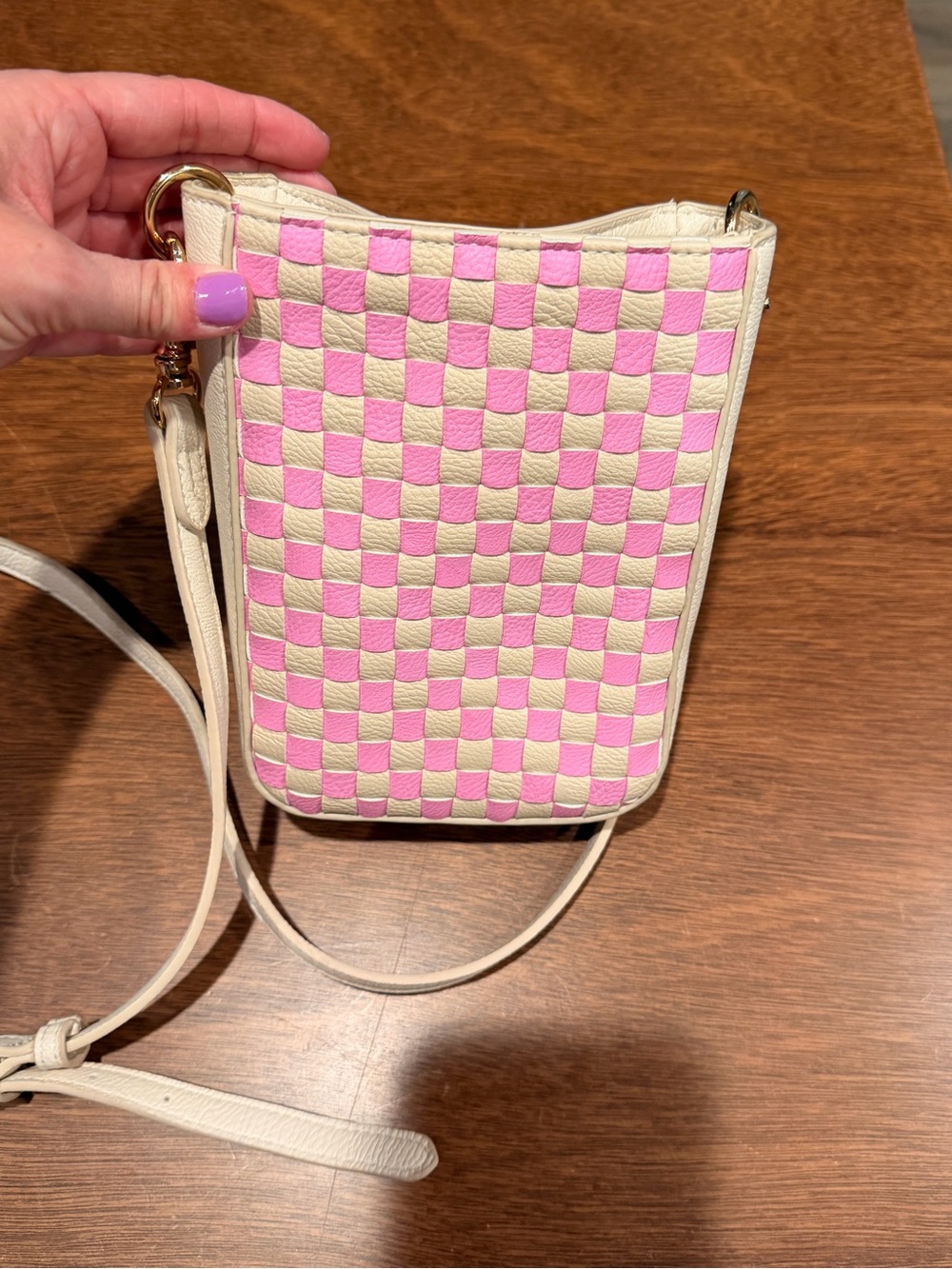 Target Cream and Pink Checkered Crossbody Bag